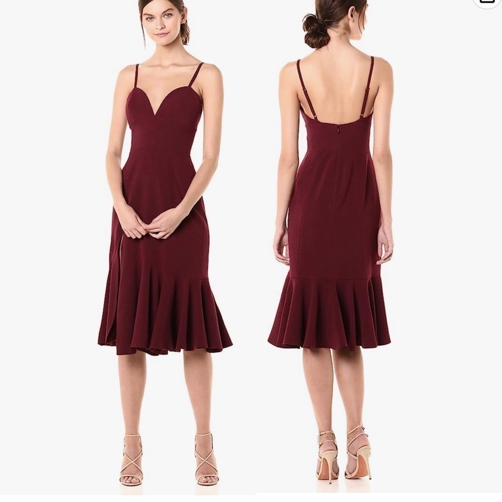 🌻NEW Dress the Population "Marilyn" Burgundy Sleeveless Stretch Midi Dress XL